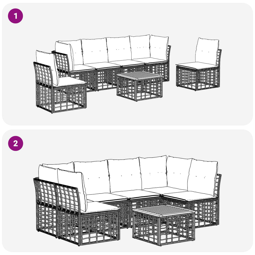 Conjunto de sofás de exterior 7 pcs Natural y Crema Poliéster