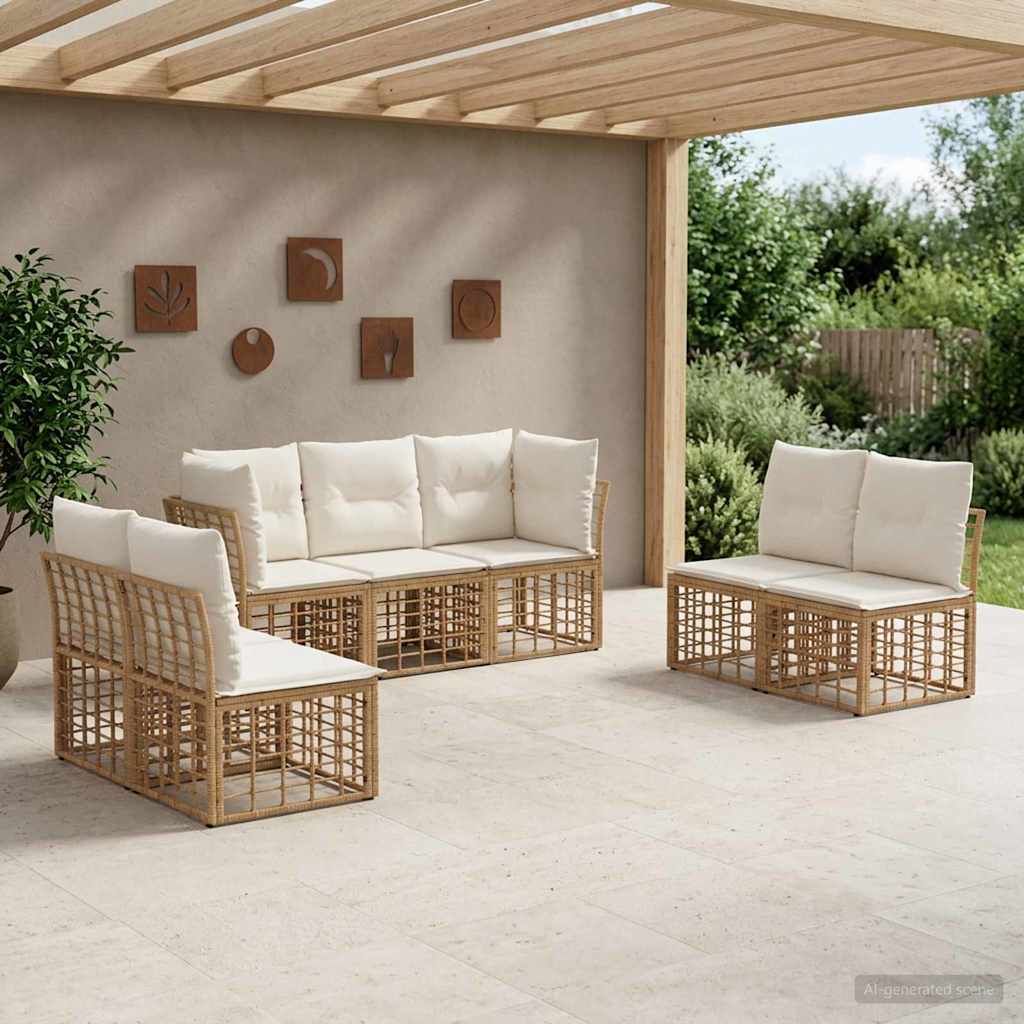 Conjunto de sofás de exterior 8 pcs Natural y Crema Poliéster