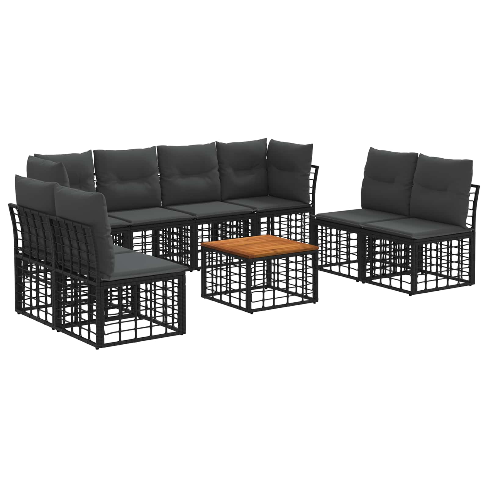 Conjunto de sofás de exterior 9 pcs Negro y Gris oscuro