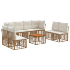 Conjunto de sofás de exterior 9 pcs Natural y Crema Poliéster