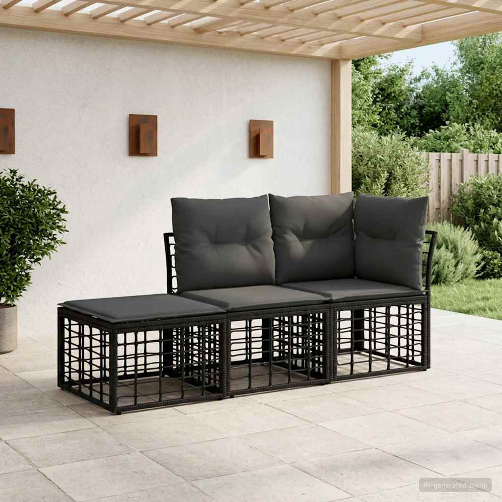 Conjunto de Sofás de Exterior com Almofada 3 pcs Natural Poliéster
