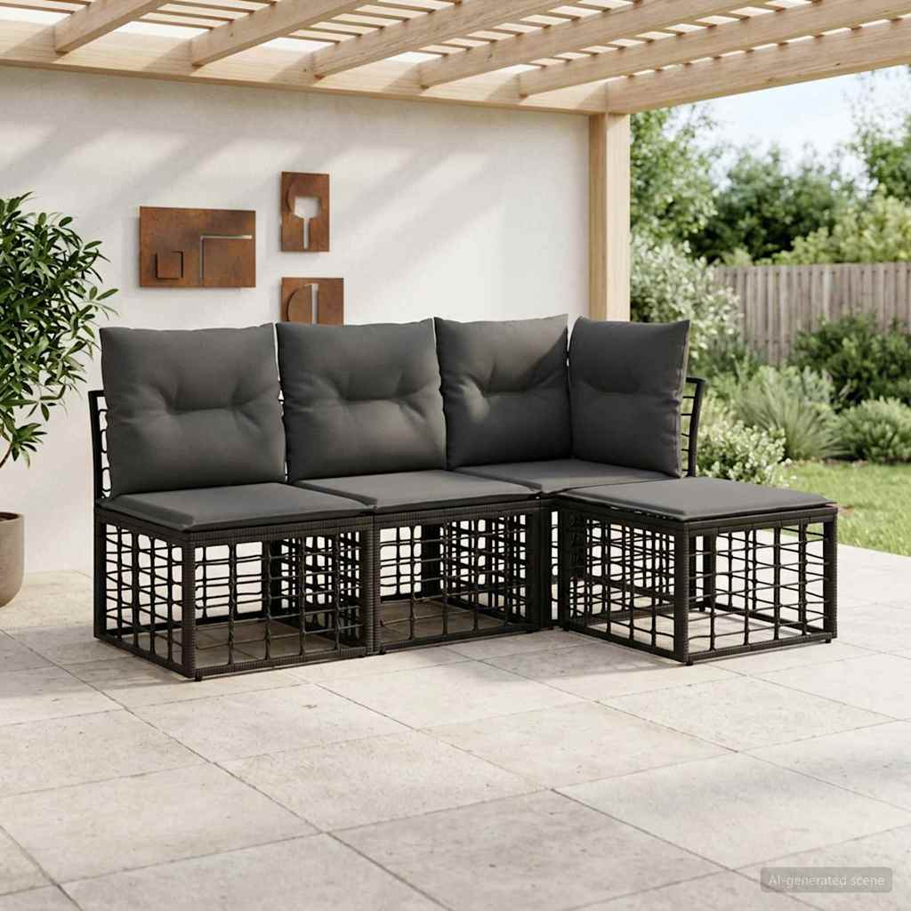 Conjunto de sofás de exterior Negro Poliéster