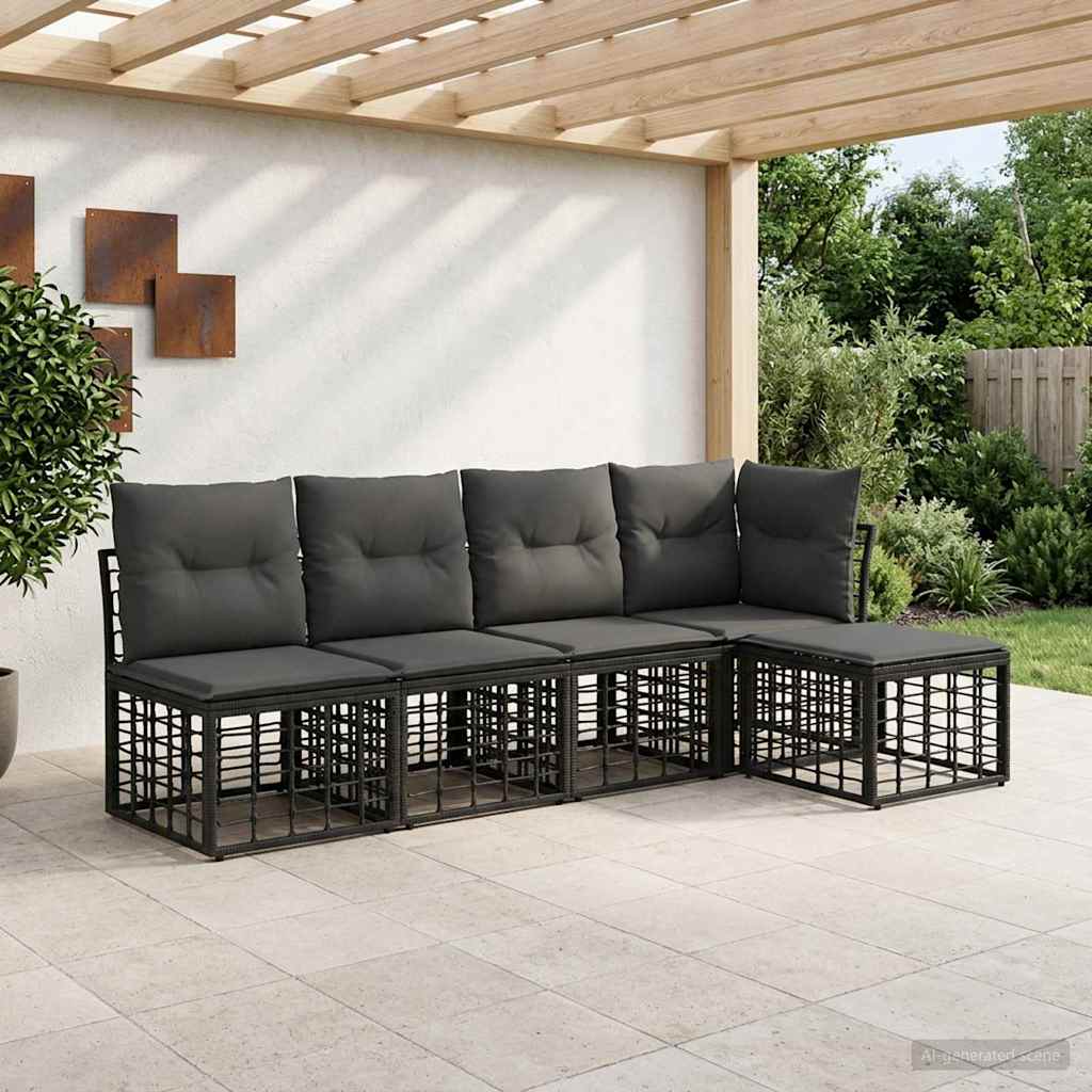 Conjunto de Sofás de Exterior 6 pçs Natural e Creme Poliéster