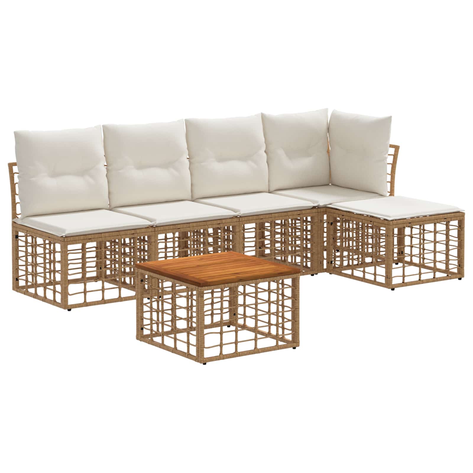 Conjunto de sofás de exterior 6 pcs Natural y Crema Poliéster