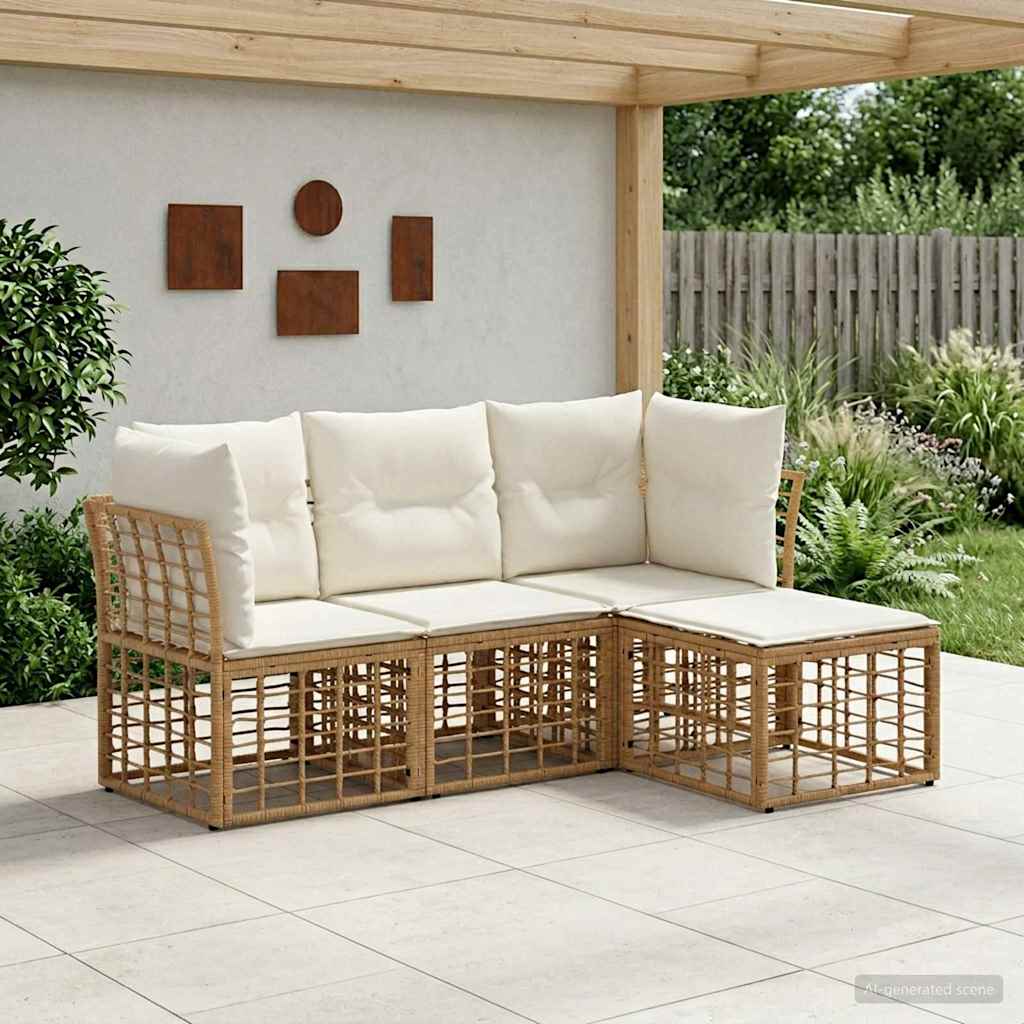 Conjunto de sofás de exterior 5 pcs Natural y Crema Poliéster