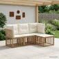 Conjunto de sofás de exterior 5 pcs Natural y Crema Poliéster