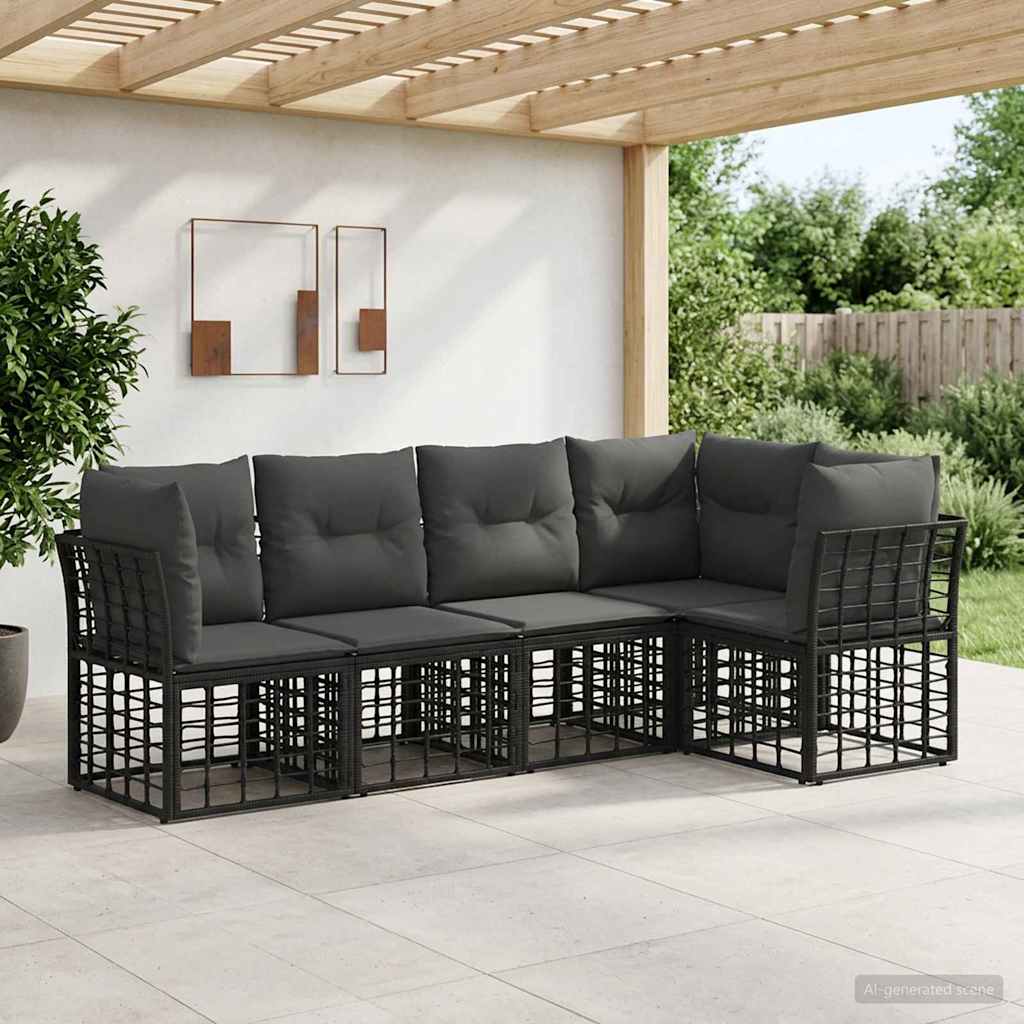 Conjunto de Sofás de Exterior 6 Peças Natural e Creme Poliéster