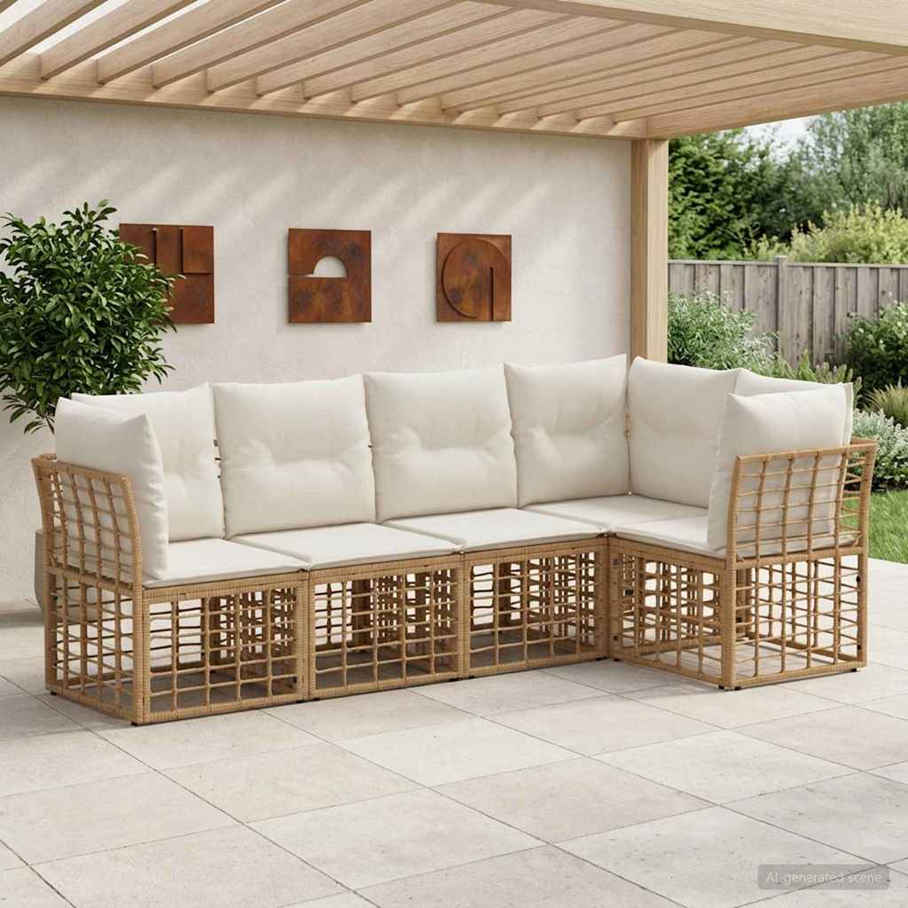 Conjunto de Sofás de Exterior 6 Peças Natural e Creme Poliéster