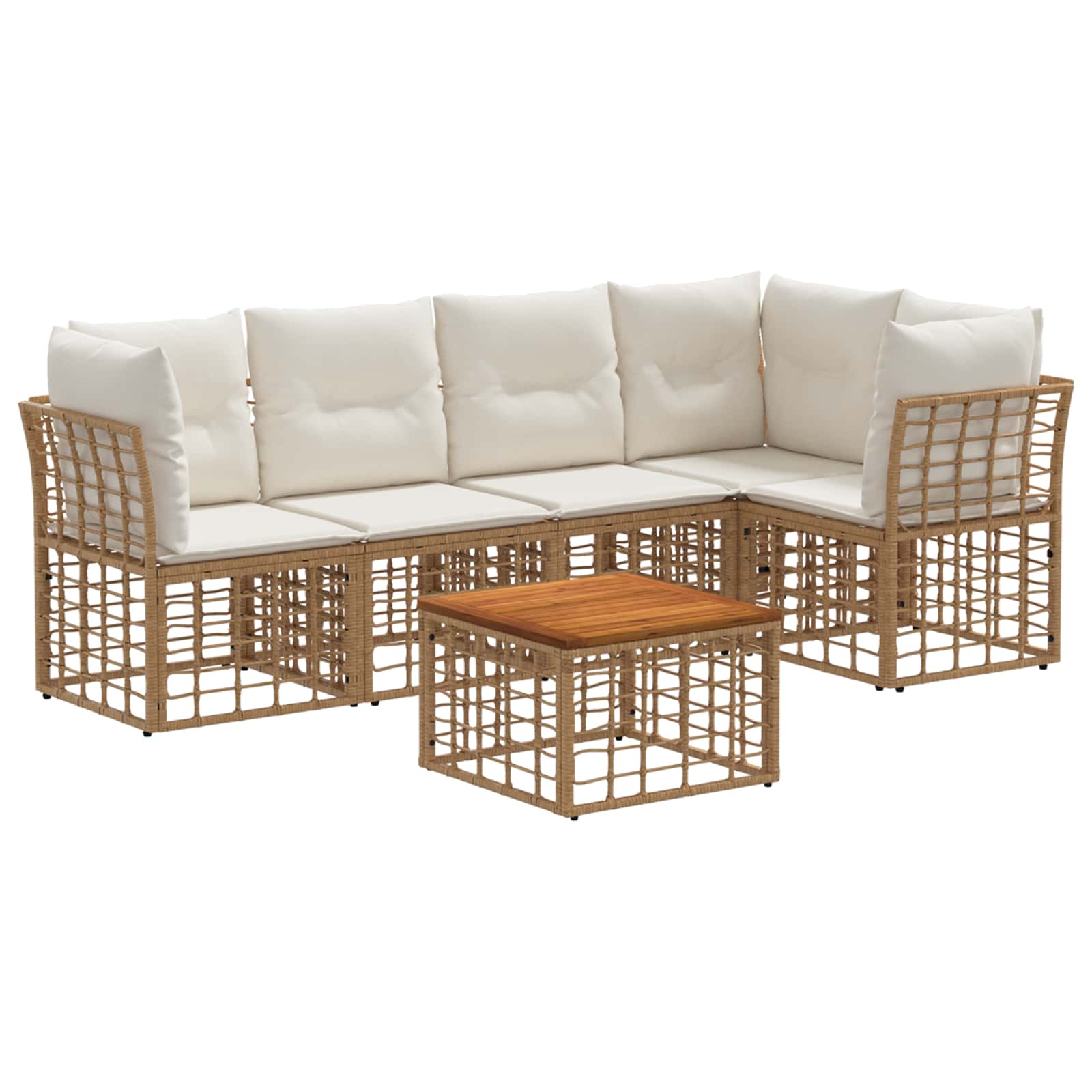 Conjunto de sofás de exterior 6 pcs Natural y Crema Poliéster