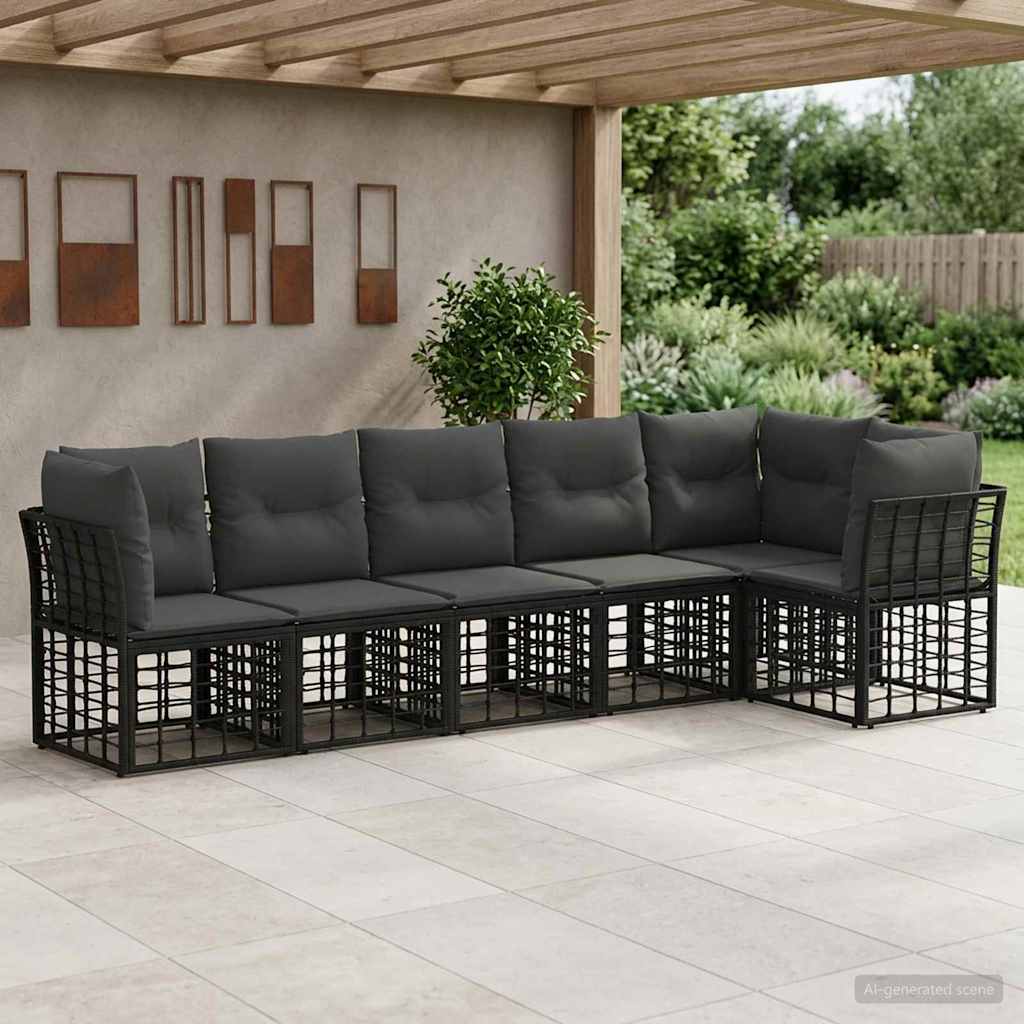 Conjunto de sofás de jardín 6 pcs Negro ratán sintético