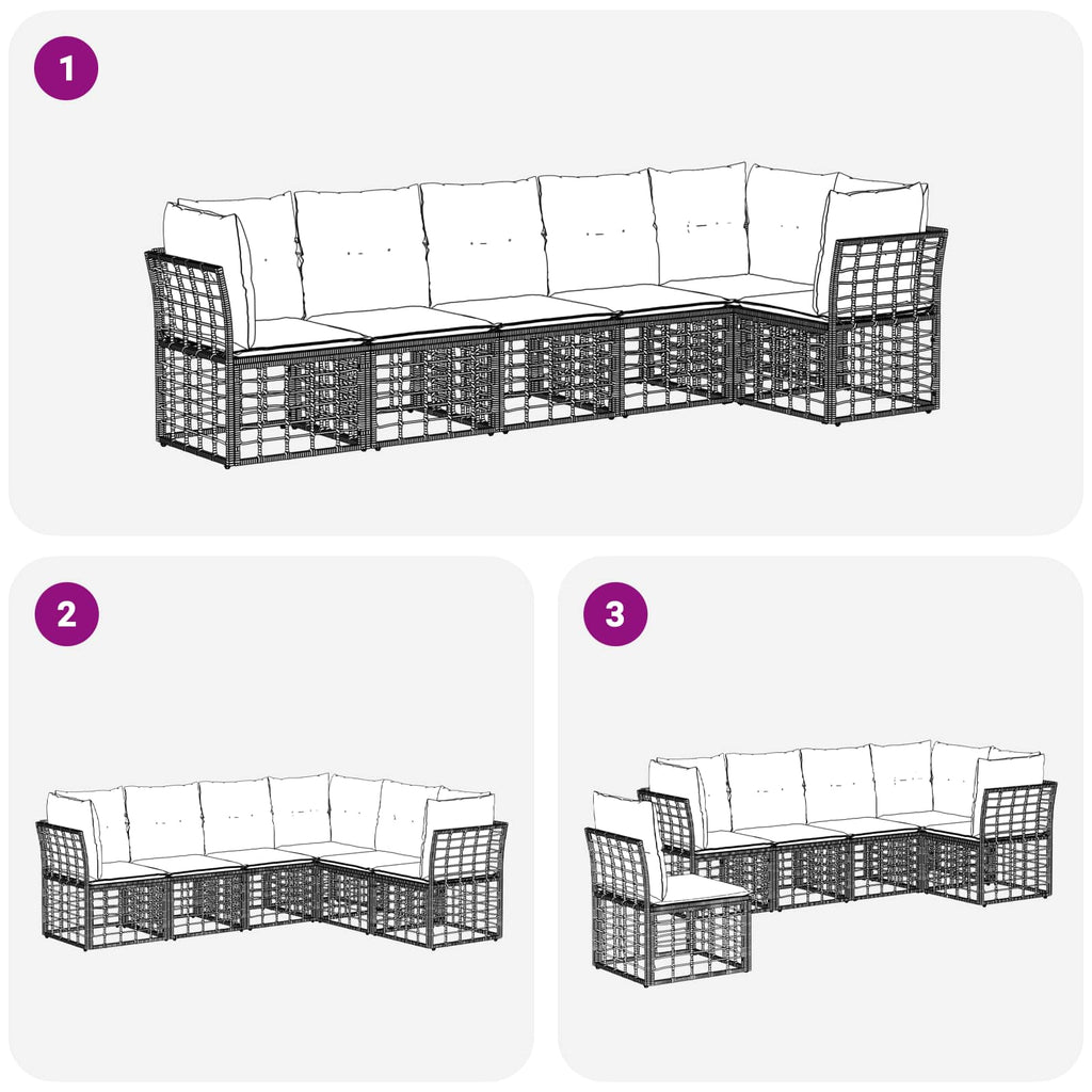 Conjunto de sofás de jardín 6 pcs Negro ratán sintético
