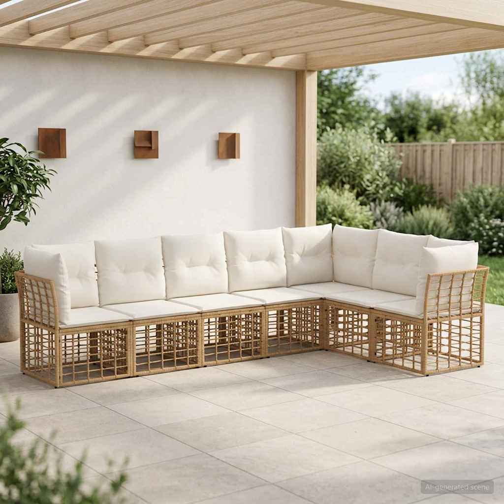 Conjunto de sofás de exterior 8 pcs Natural y Crema Poliéster