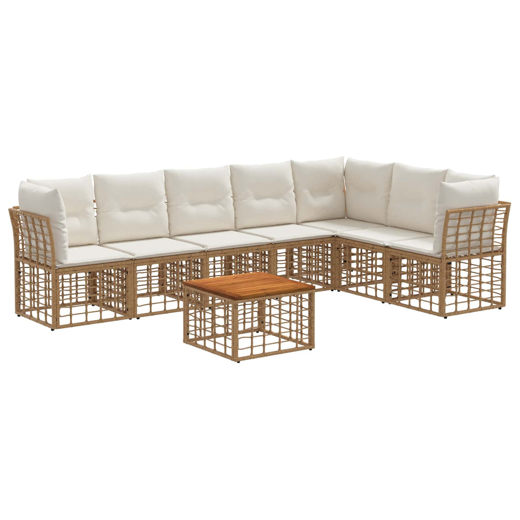 Conjunto de sofás de exterior 8 pcs Natural y Crema Poliéster
