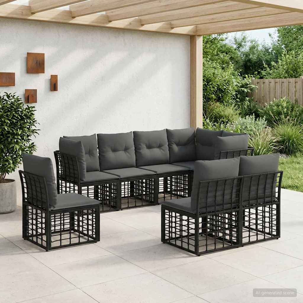 Conjunto de Sofás de Exterior 9 pcs Natural e Creme Poliéster