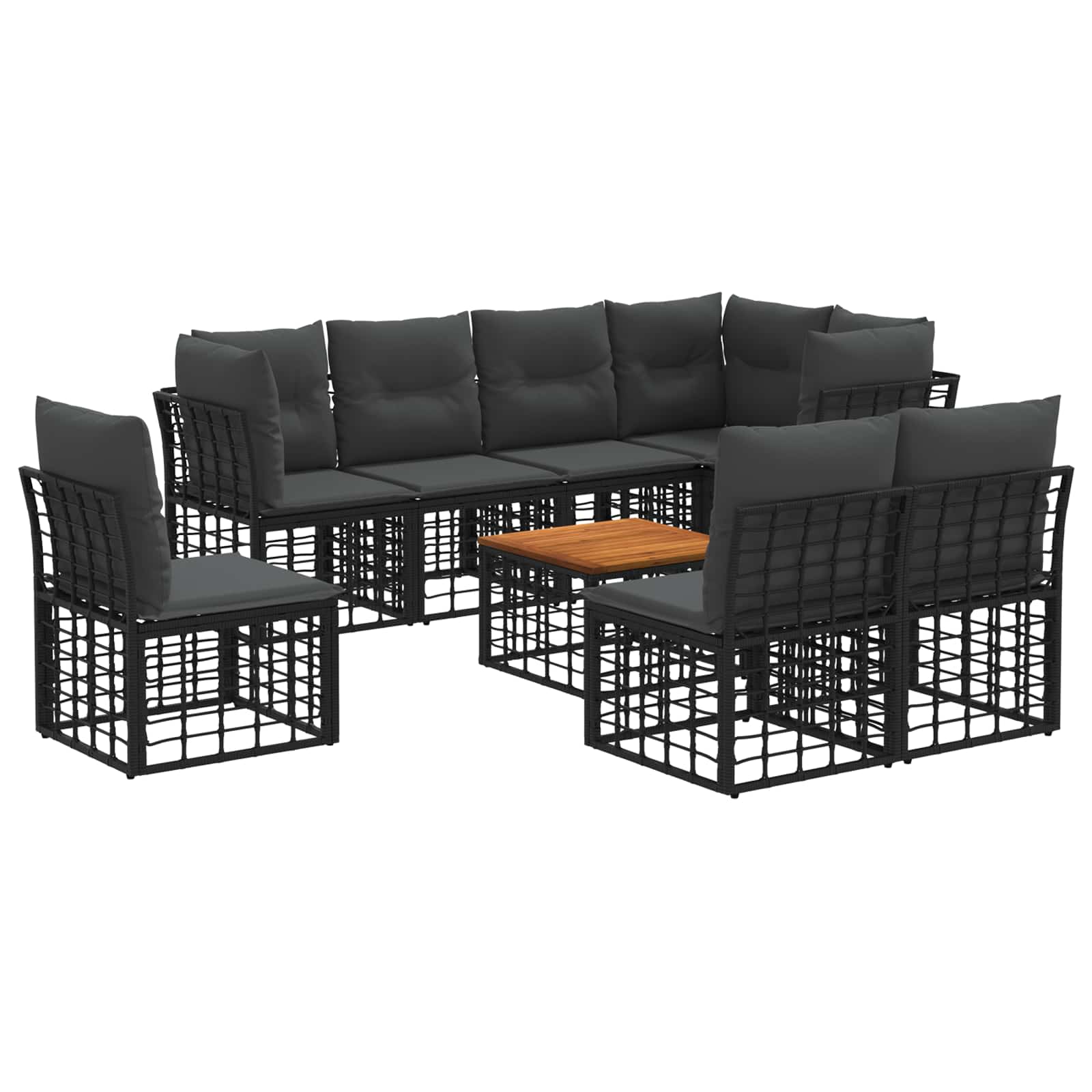 Conjunto de Sofás de Exterior 9 pcs Natural e Creme Poliéster