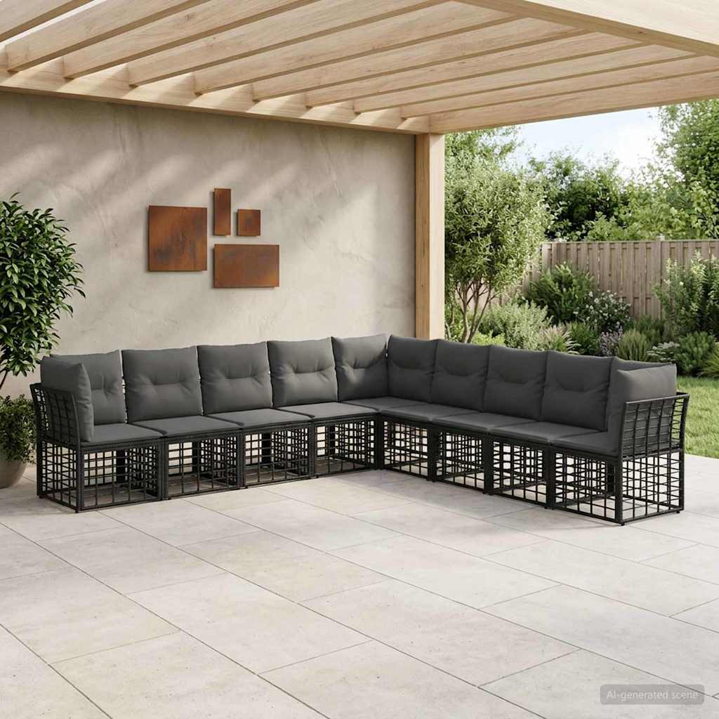 Conjunto de sofás de exterior 10 pcs Natural y Crema Poliéster