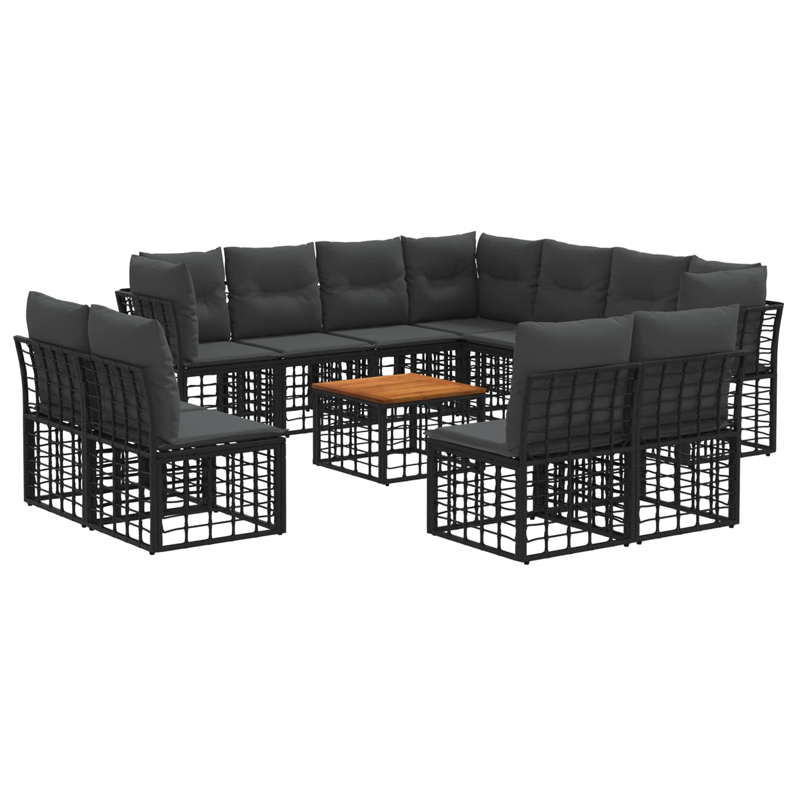 Conjunto de sofás de exterior 11 pcs Natural y Crema Poliéster