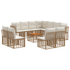 Conjunto de sofás de exterior 11 pcs Natural y Crema Poliéster