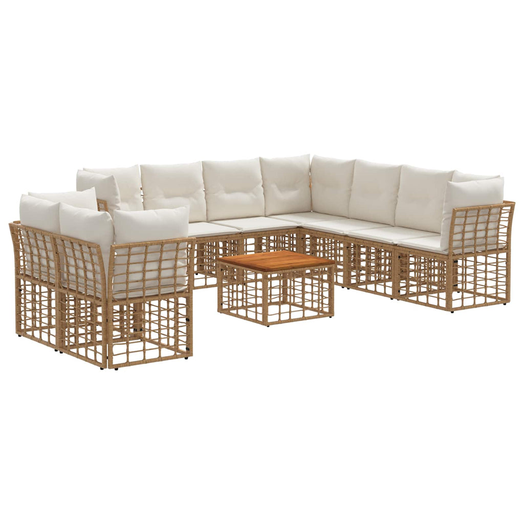 Conjunto de sofás de exterior 10 pcs Natural y Crema Poliéster