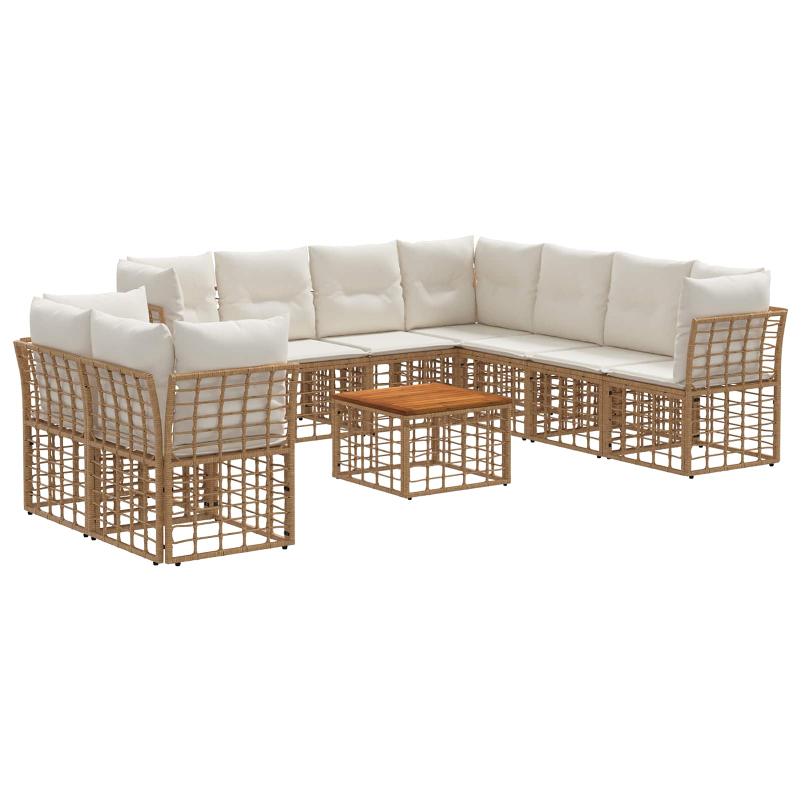 Conjunto de sofás de exterior 10 pcs Natural y Crema Poliéster