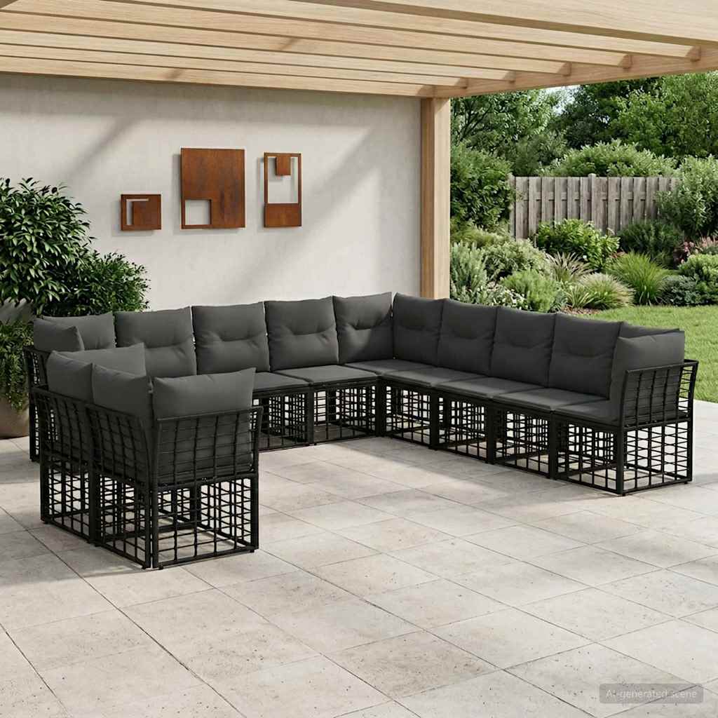Conjunto de sofás de exterior 12 pcs Natural y Crema Poliéster