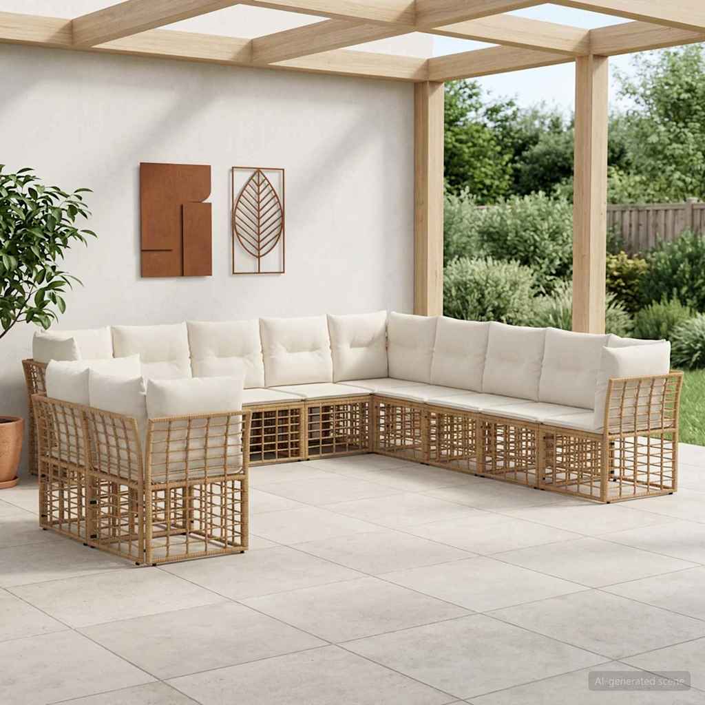 Conjunto de sofás de exterior 12 pcs Natural y Crema Poliéster