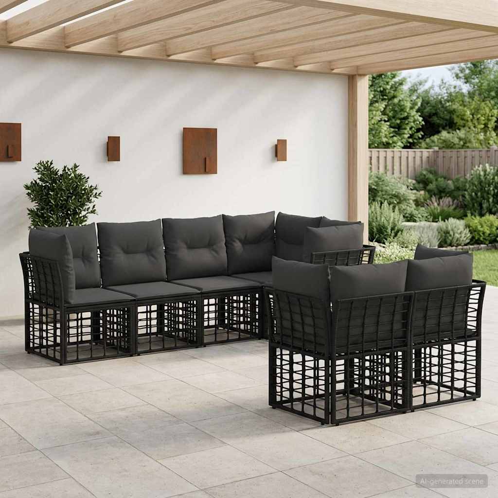 Conjunto de sofás de exterior com almofada 7 pcs Natural Poliéster