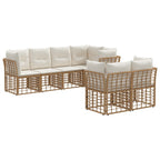Conjunto de sofás de exterior con cojín 7 pcs Natural Poliéster