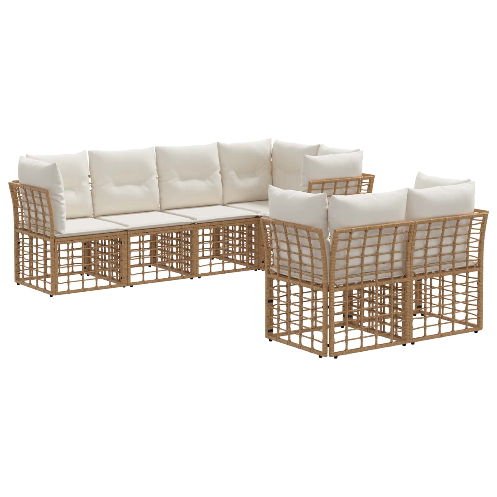 Conjunto de sofás de exterior con cojín 7 pcs Natural Poliéster