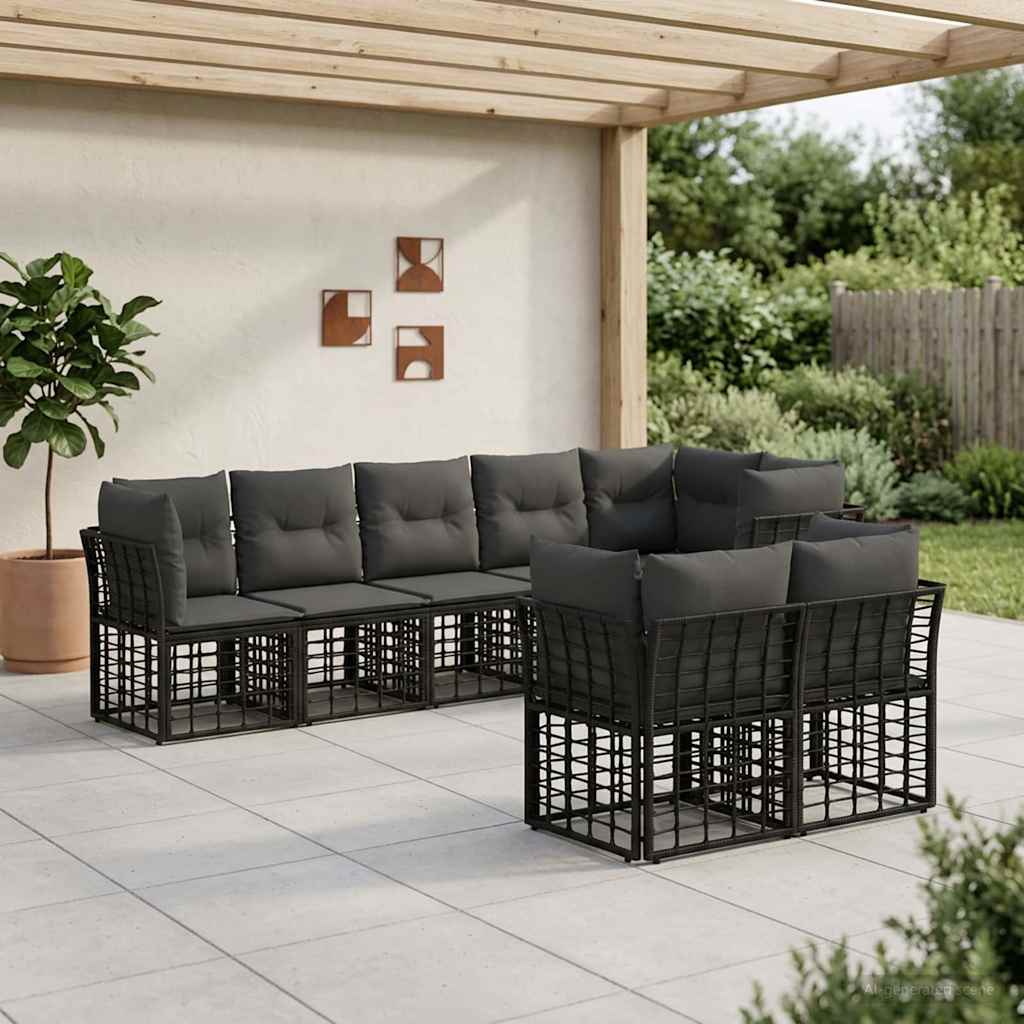 Conjunto de sofás de exterior 9 pcs Natural y Crema Poliéster