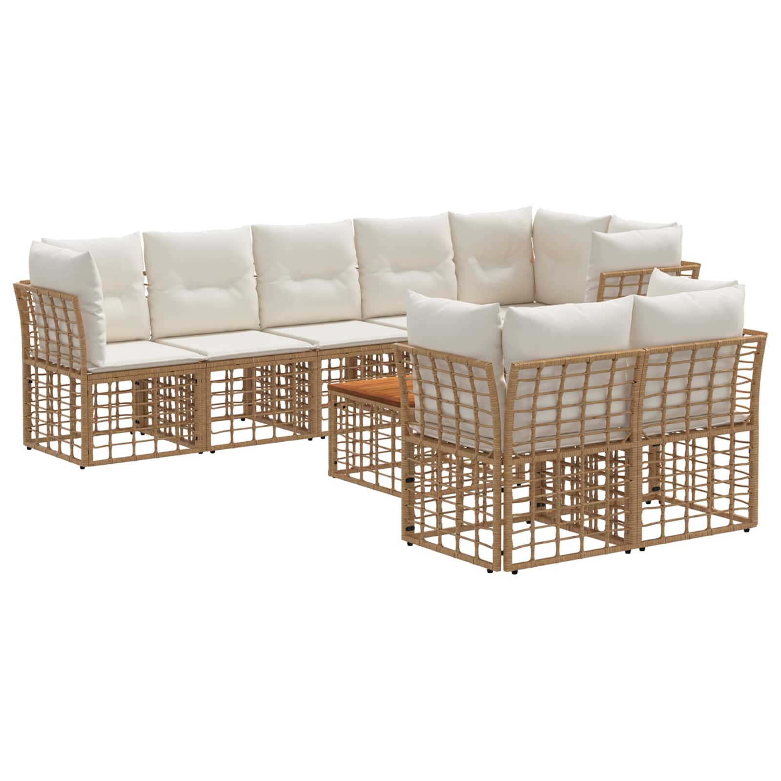 Conjunto de sofás de exterior 9 pcs Natural y Crema Poliéster