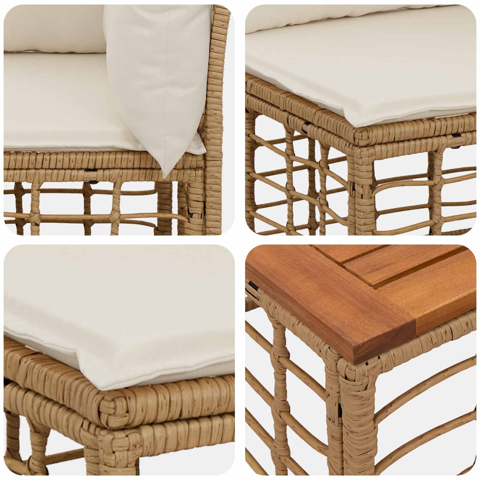 Conjunto de sofás de exterior 8 pcs Natural y Crema Poliéster