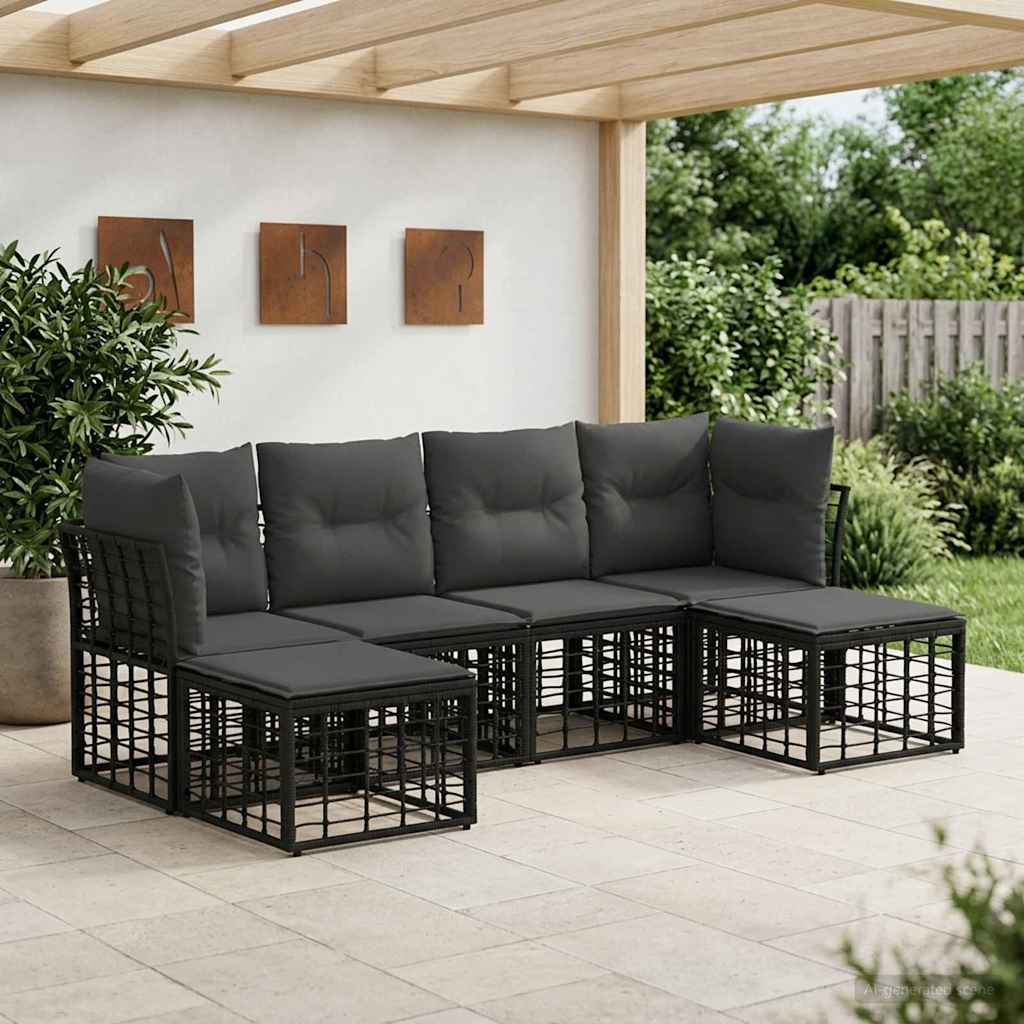 Conjunto de sofás de exterior 7 pcs Natural y Crema Poliéster