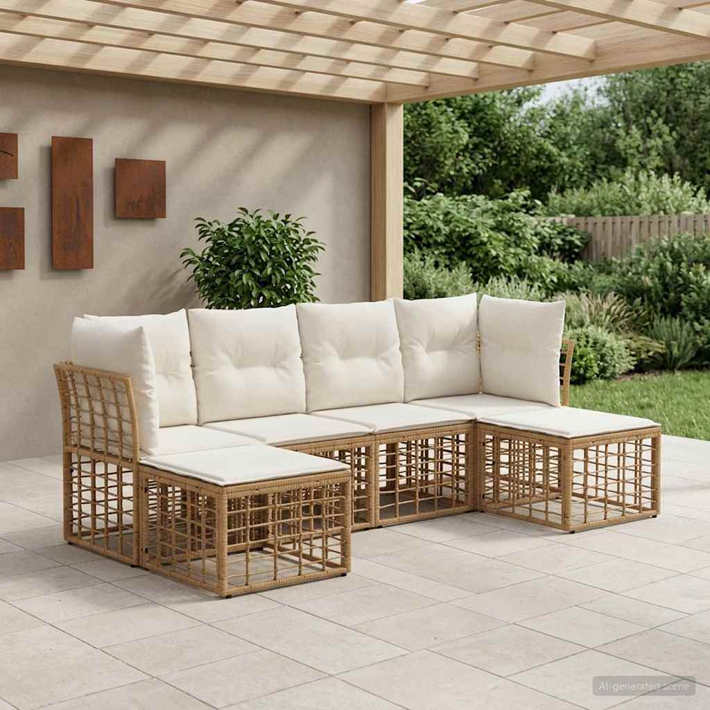 Conjunto de sofás de exterior 7 pcs Natural y Crema Poliéster