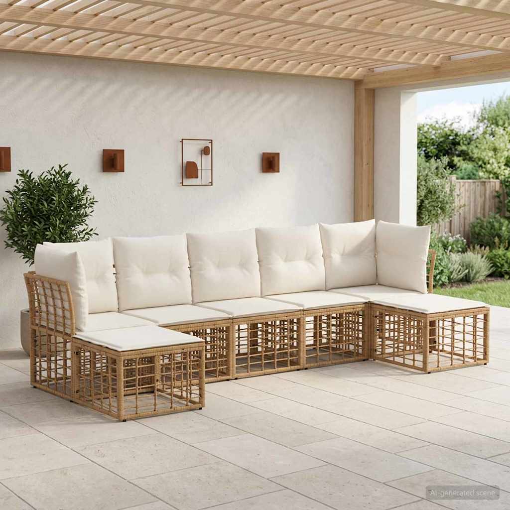 Conjunto de sofás de exterior 8 pcs Natural y Crema Poliéster