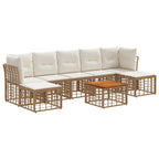 Conjunto de sofás de exterior 8 pcs Natural y Crema Poliéster
