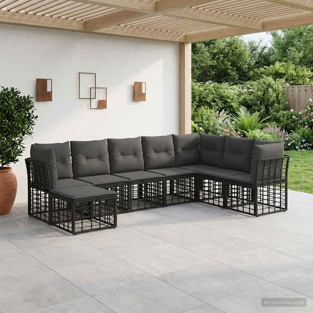 Conjunto de sofás de exterior 9 pcs Natural y Crema Poliéster