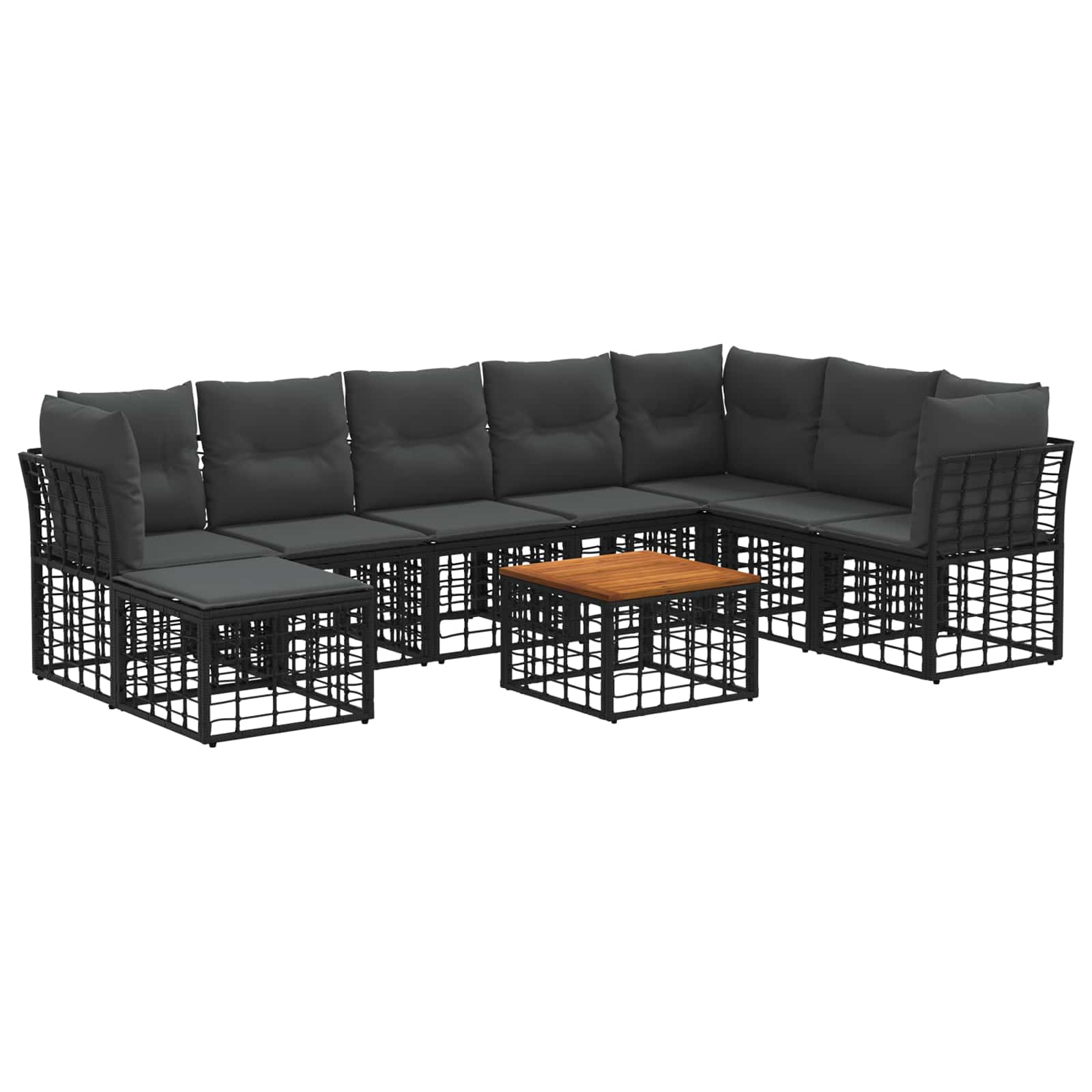 Conjunto de sofás de exterior 9 pcs Natural y Crema Poliéster