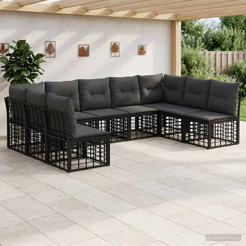 Conjunto de sofás de exterior 10 pcs Natural y Crema Poliéster