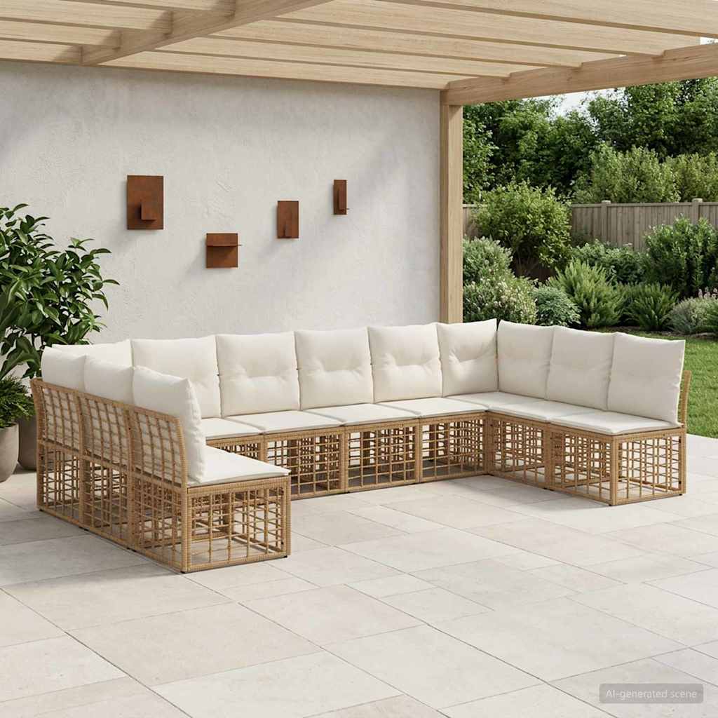 Conjunto de sofá de exterior 11 peças Bege e Creme Poliéster
