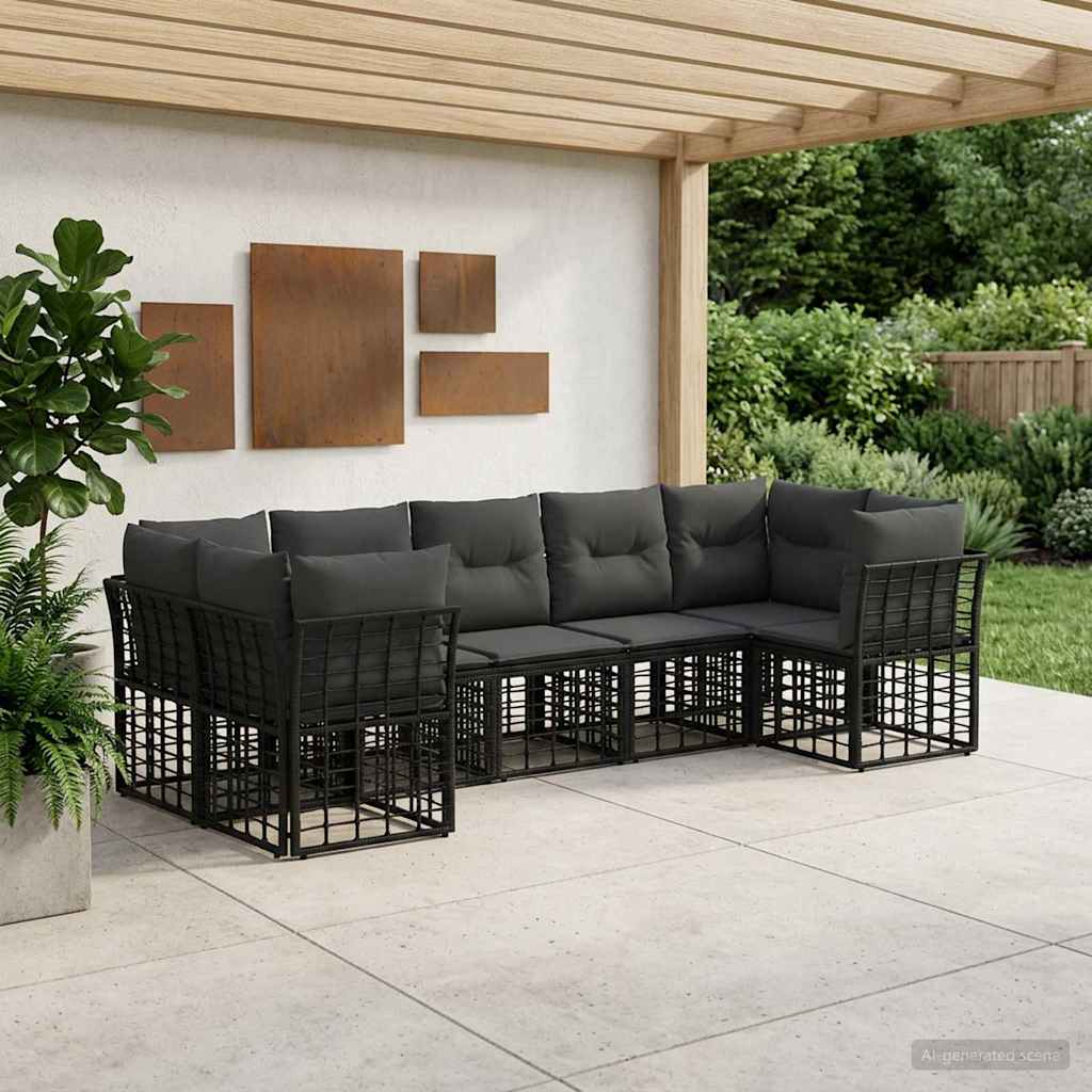 Conjunto de sofás de exterior 7 peças Natural e Creme Poliéster