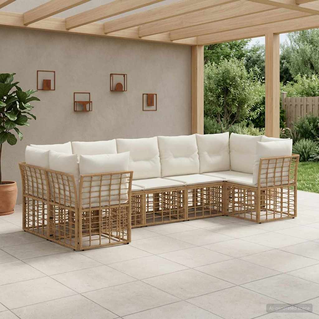 Conjunto de sofás de exterior 7 pcs Natural y Crema Poliéster