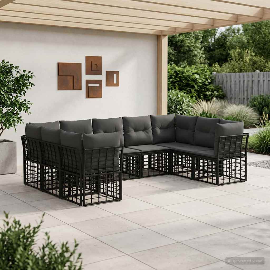Conjunto de sofás de exterior 10 pcs Natural y Crema Poliéster