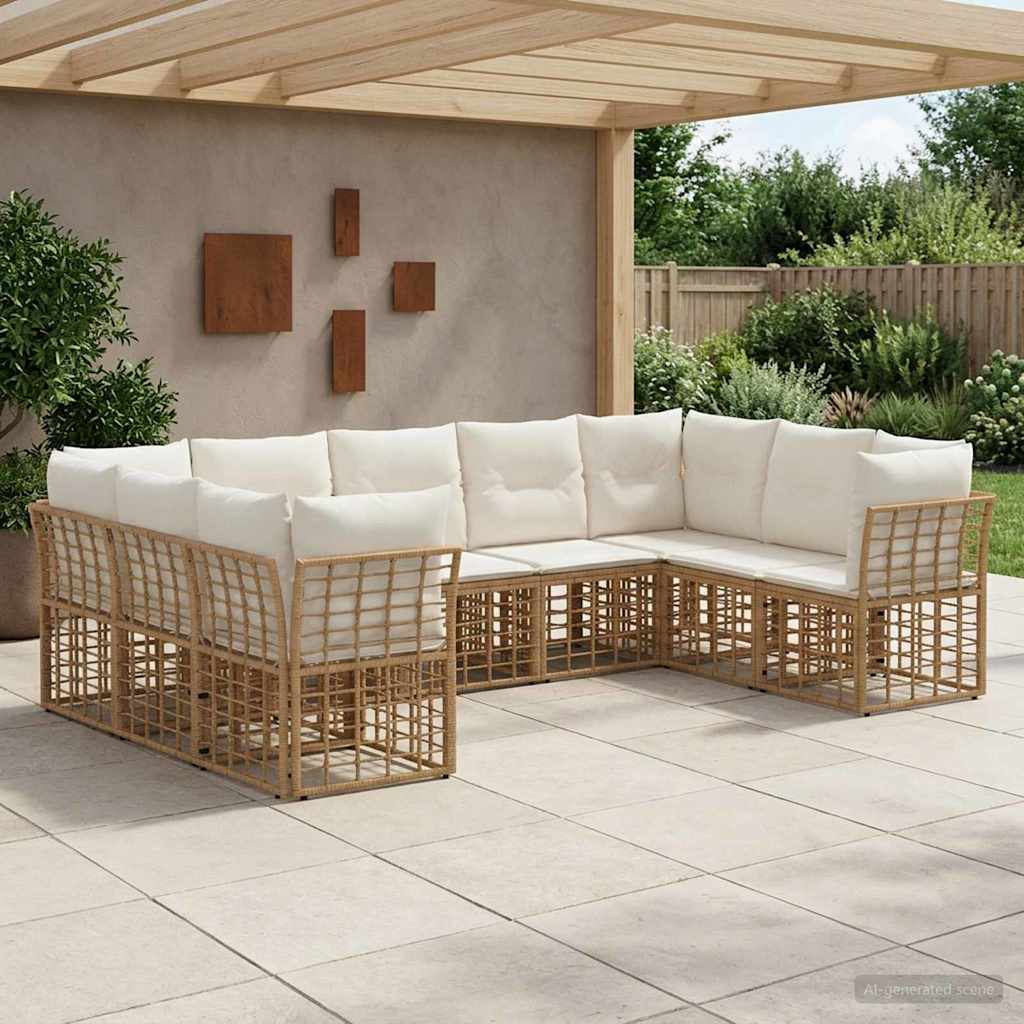 Conjunto de sofás de exterior 10 pcs Natural y Crema Poliéster
