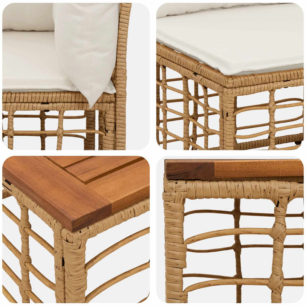 Conjunto de sofás de exterior 10 pcs Natural y Crema Poliéster