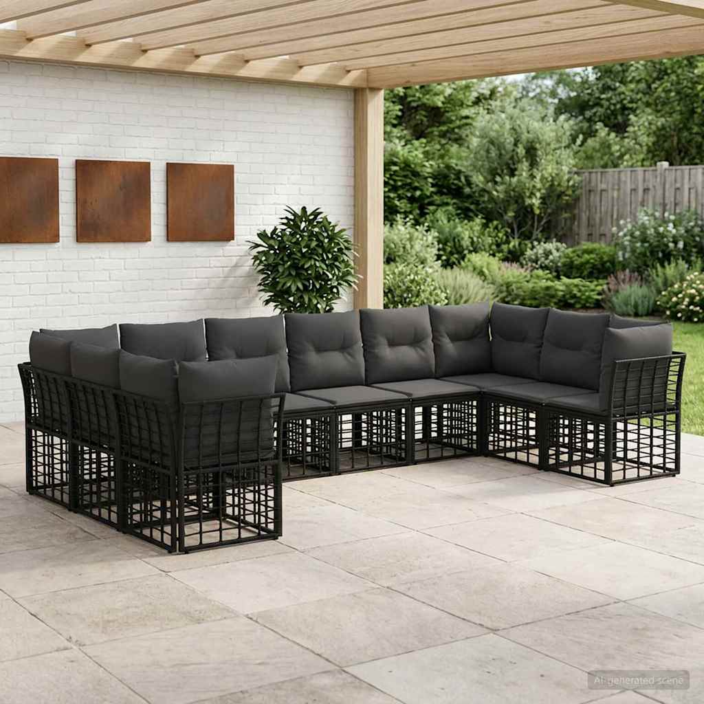 Conjunto de sofás de exterior Negro y Gris oscuro Poliéster