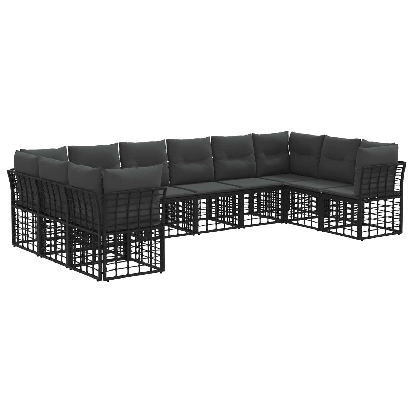 Conjunto de sofás de exterior Negro y Gris oscuro Poliéster