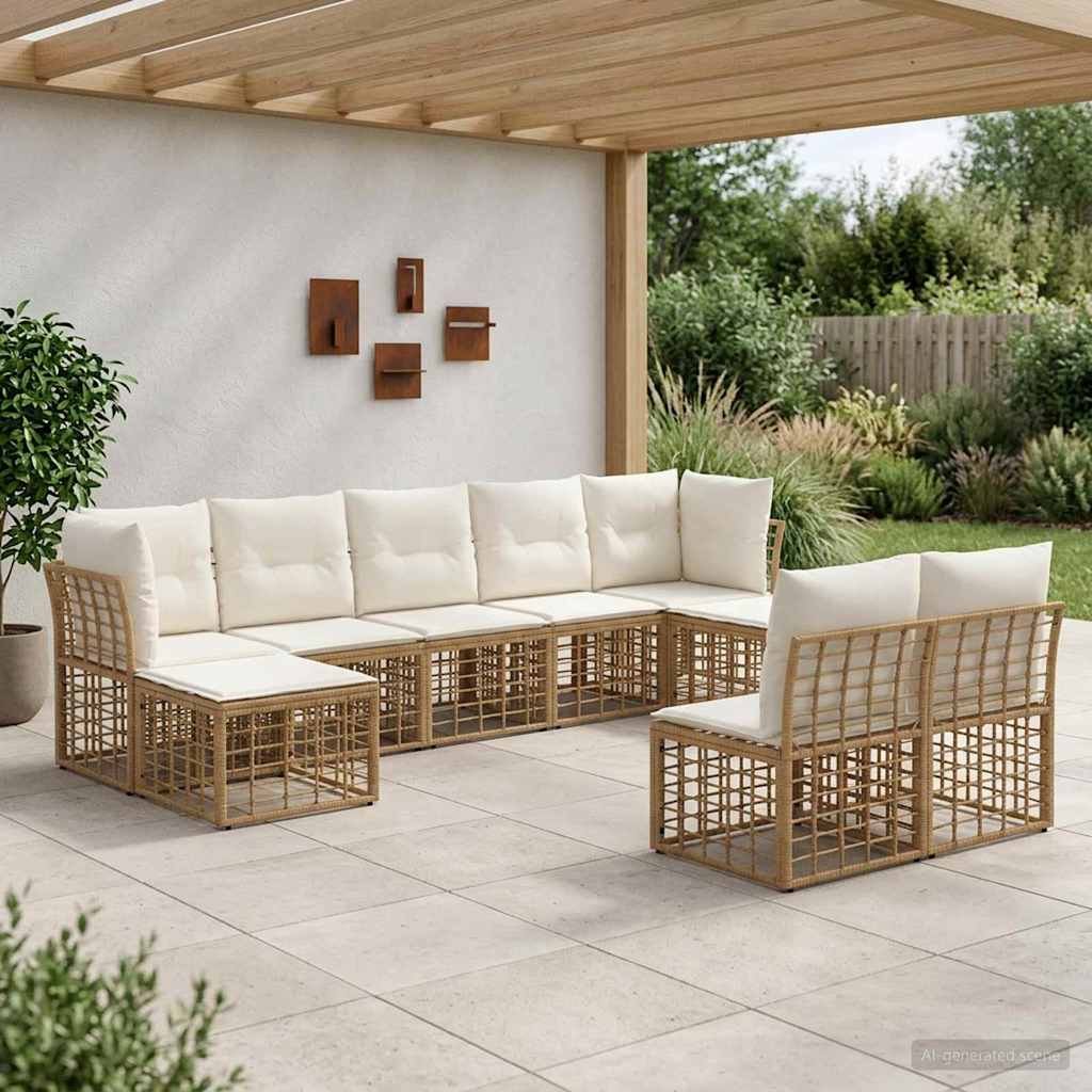 Conjunto de sofás de exterior 10 pcs Natural y Crema Poliéster