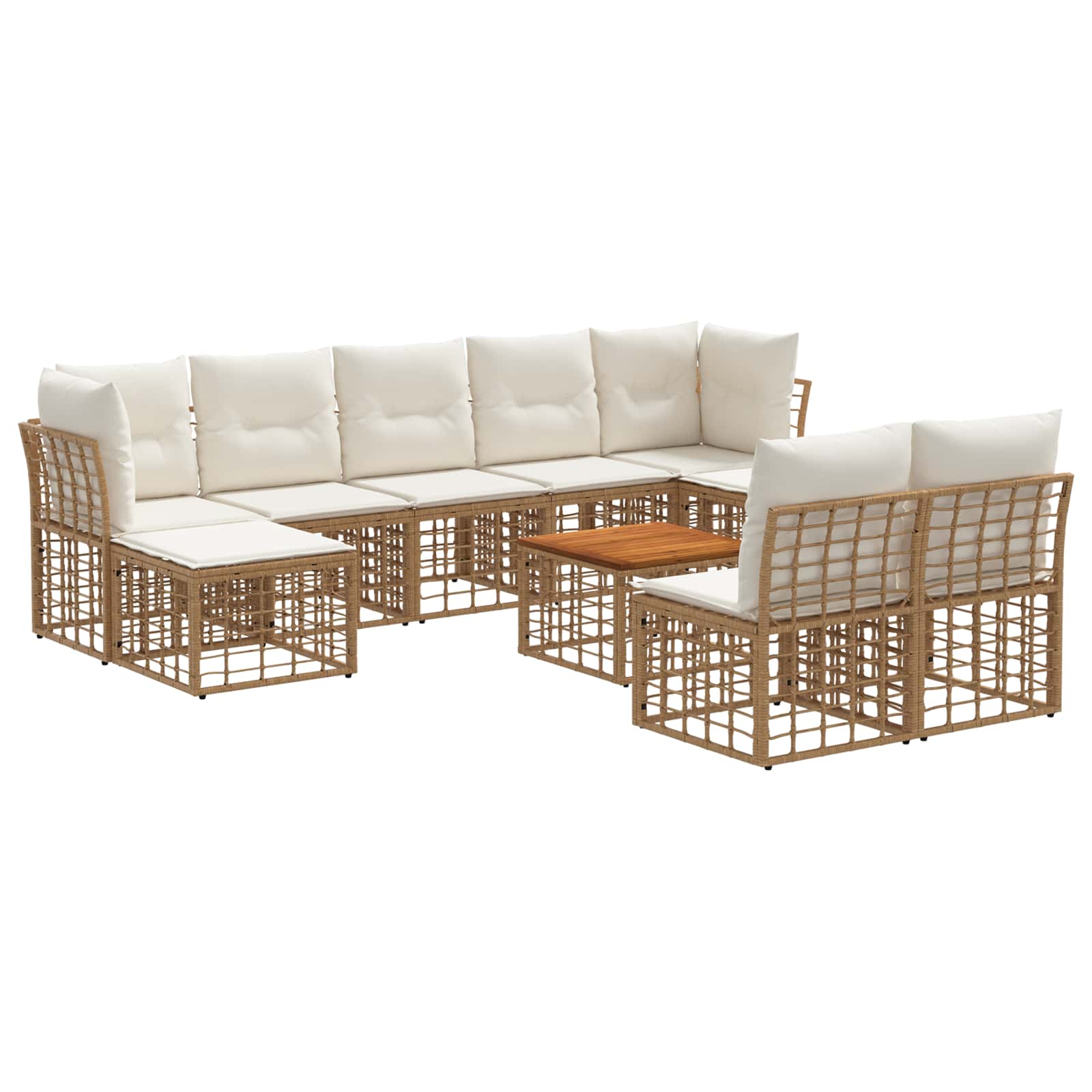 Conjunto de sofás de exterior 10 pcs Natural y Crema Poliéster