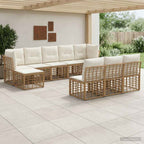 Conjunto de sofás de exterior 11 pcs Natural y Crema Poliéster